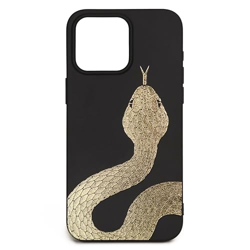 Cavka Black Case for iPhone 14 Pro Max - Gold Snake Shockproof Protective Phone Case TPU Rubber Matte Luxury Cover Fancy Golden Serpent Scales Trendy Reptile Stylish Minimal Glitter Design for Women