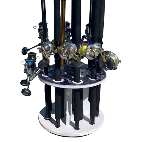 Rush Creek Creations | Salty Marine Grade Waterproof Spinning Fishing Rod Holder for 12 Saltwater/Freshwater Fishing Poles, Gear, and Fishing Accessories | Fishing Rod Rack for Garage Organization