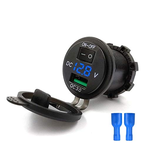 Davitu Cables, Adapters & Sockets - OOTDTY Quick Charge 3.0 USB Car Charger Socket LED Voltmeter Switch For Car Marine ATVping Support - (Color Name: Blue)