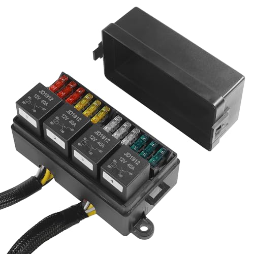 SCUARI Fuse Box,Car Accessories 12V Fuse Block,Pre-Wired Relay Box,Fuse Blocks 12 Volt Automotive,Water Proof Automotive Fuse Block with 4 Relays and 12 Way ATC/ATO Fuses,Suitable for Most Cars