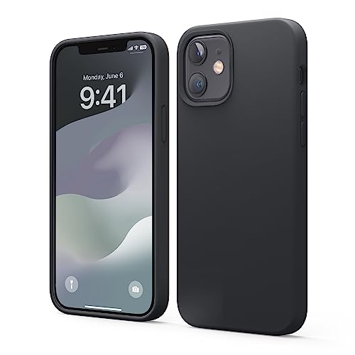 elago Compatible with iPhone 12 and iPhone 12 Pro Case, Liquid Silicone, Full Body Protective Cover, Shockproof, Slim, Anti-Scratch Soft Microfiber Lining, 6.1 inch (Black)