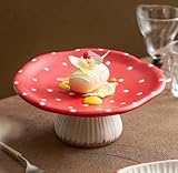 RESVUGA Mushroom Cake Stand, 9 in Polka Dot Safety Ceramic Display Plate Serving Tray, Cute Dinner Plates, Pasta & More.