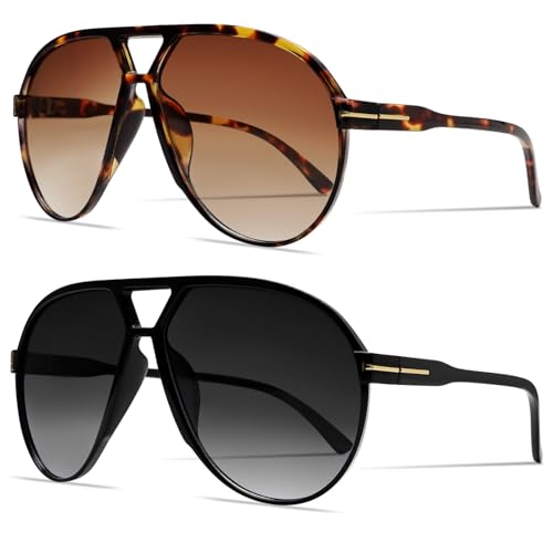 GUVIVI Retro Aviator Sunglasses for Women Men Oversized Classic 70s Vintage Trendy Square Aviators Tortoise Sun Glasses