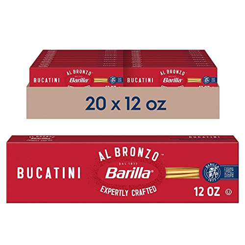 Barilla Al Bronzo Bucatini Pasta 12 oz. (Pack of 20), Bronze Cut Pasta Created from a Reserve Batch Durum Wheat, Non-GMO, Kosher