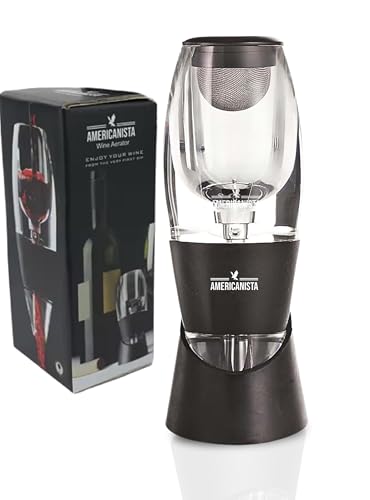 AMERICANISTA Red Wine Aerator- Wine Pourer- Decanter- Premium Wine Aerator with Stand - Decanter Aerating Spout with Filter for any type of Bottle or Glass- Oxygenator Accessory for Wine