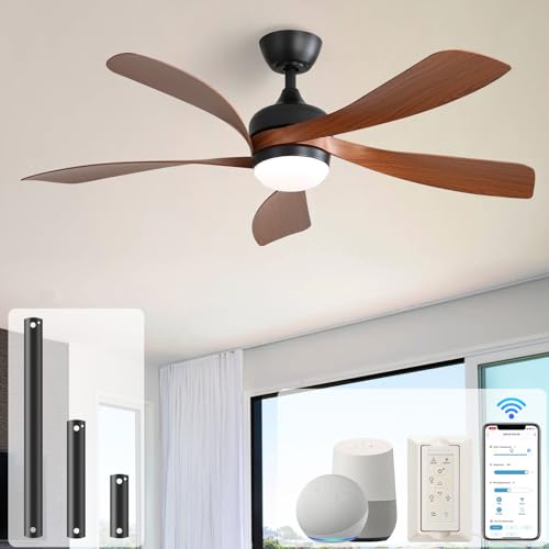 Sofucor 52" Smart Ceiling Fan, Indoor/Outdoor Ceiling Fans with Lights and Remote, Works with Alexa/Google/App, 3-Color Light 6-Speed Timing Reversible DC Motor for Living Room Bedroom Patio