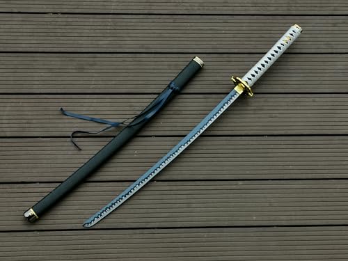 40.5" Fantasy Metal Carbon Steel Sword for Vergil Yamato-Inspired Samurai Katana Sword with Leather Sheath, Zinc Alloy Tsuba, Fabrics-Wrapped Handle Gift Collection Cosplay for Halloween and Xmas