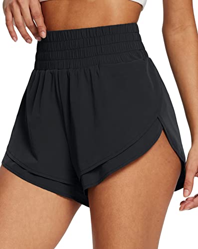 baleaf Women's 3" Workout Shorts High Waisted Athletic Running Shorts with Liner Sports Lightweight Quick Dry Black M