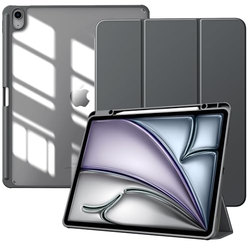 TiMOVO Case for New iPad Air 13 inch (M3/M2-2025/2024) with Pencil Holder, Slim Stand Protective Cover with Clear Transparent Back Shell for iPad Air 13 inch, Auto Wake/Sleep, Space Gray