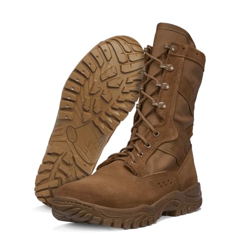 Belleville Flyweight C320 8” Combat Boots for Men - Ultra-Lightweight Army/Air Force OCP ACU Coyote Brown Leather with Traction Outsole; Berry Compliant - 4.5 R - 10.5