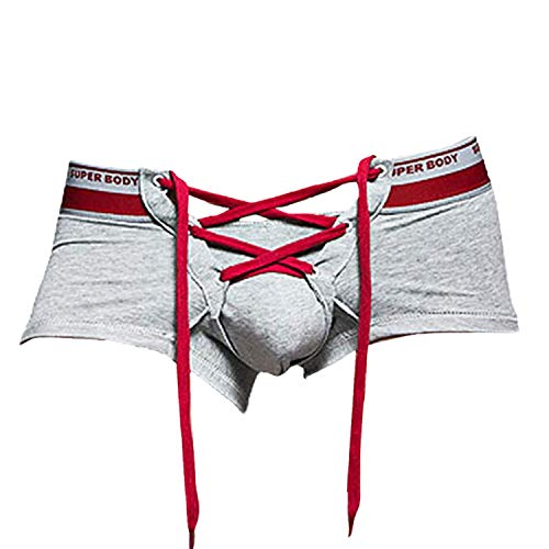 Banana Bucket Men's Sexy Lingerie Cotton Tie Rope Cute Boxer Brief Underwear Panties (Waist:34”-36”, Grey#1)