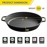 EDGING CASTING Pre-Seasoned Large Cast Iron Skillet 17 Inch, Dual Handle Outdoor Camping Frying Pan, Pizza Pan, Use for Grill, Stovetop, Induction, Oven Safe Cookware