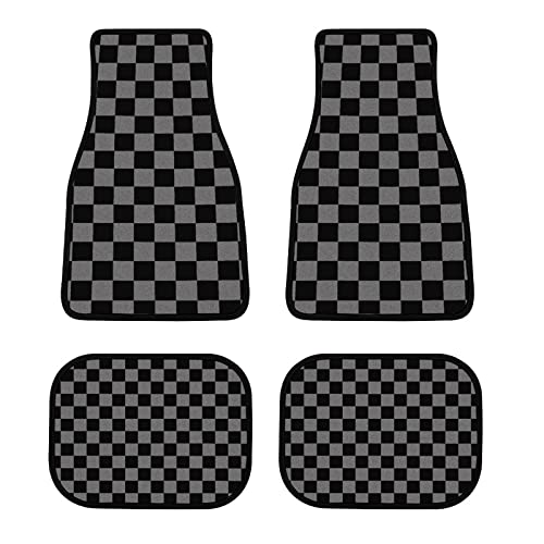 Vintage Black Che-ckered Pattern Car Floor Mat Universal Fit Front/Rear 4 Piece Full Set for SUV Truck Carpet Car Mats Automotive Carpet Interior Decortaive