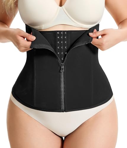Gotoly Waist Trainer for Women Zipper Corset Shapewear Tummy Control Faja Body Shaper Waist Cincher Workout Girdle(Black,Medium)