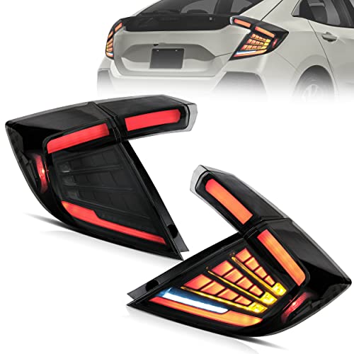 VLAND Tail lights Assembly Compatible with 10th Gen Honda Civic Hatchback/Type R 2018-2022(Not for Coupe), Rear Lamp with Dynamic Animation DRL, Back light w/Sequential Turn Signal, Smoked Clear