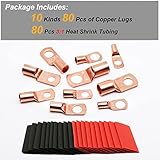 TKDMR 160Pcs Copper Wire Lugs AWG2 4 6 8 10 12 with Heat Shrink Set, 80Pcs Battery Cable Ends Ring Terminals Connectors Tubing Assortment Kit