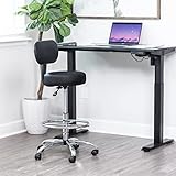 SUPERJARE Drafting Chair with Back, Adjustable Foot Rest Rolling Stool, Multi-Purpose Office Desk Chair, Thick Seat Cushion for Home Bar Kitchen Shop - Black