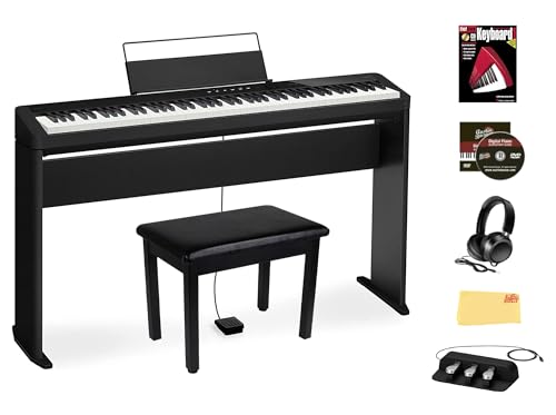 Casio PX-S3100 Privia Digital Piano - Black Bundle with CS-68 Stand, SP-34 Three-Pedal System, Bench, Headphones, Instructional Book, Online Lessons, and Austin Bazaar Polishing Cloth