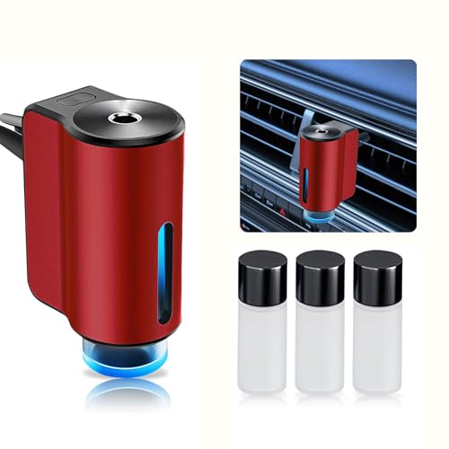 Shonoppy Car Air Freshener Diffuser, Smart Smart Car Aromatherapy Air Outlet Clip,Freshener Long-Lasting Atomizer,Car Aromatherapy Machine Rechargeable,with 3pcs Cologne Aromatherapy Oil, Red