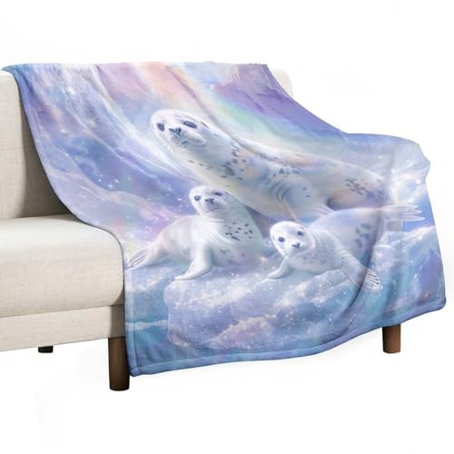 HDESDIS Fantasy Harp Seal Blanket for Women Kids Boys Men Gifts Home Bedroom Living, Nature Ocean Nautical Ice Field Soft Cozy Lightweight Throw Blankets, 50x60 Inch
