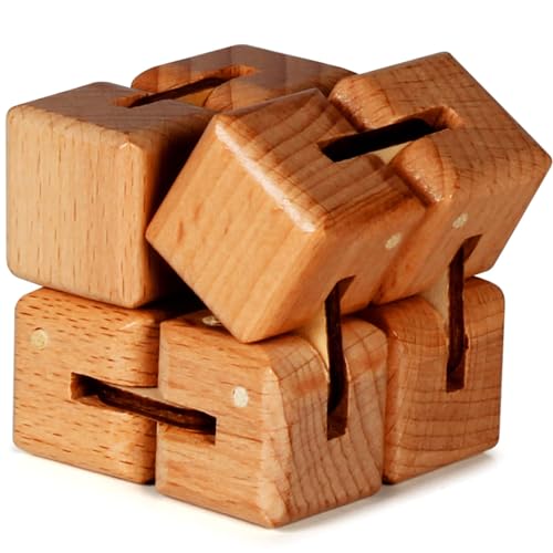 BUNMO Infinity Cube Fidget Toy - Stimulating & Engaging Fidget Toy - Teen Boy Toys - Fidgets for Adults - Travel Toys - Gifts for Teenage Boys - 10 Year Old Boy Gift Ideas - 1 Pack Beech Wood