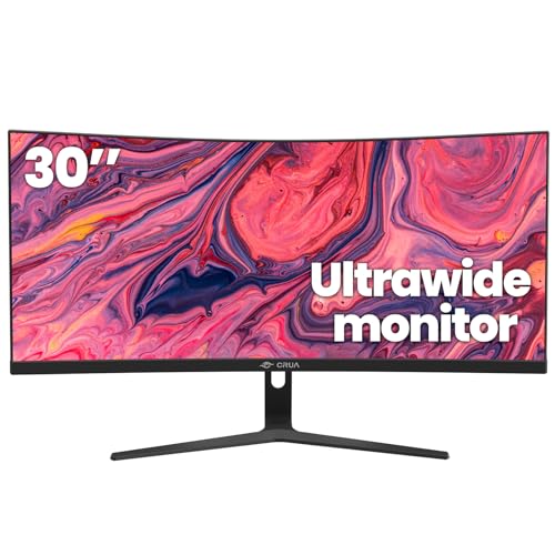 CRUA 30Inch Ultrawide Curved Monitor, 21:9 WFHD(2560x1080P) VA Computer Monitor, 120% sRGB 100HZ 1500R PC Monitors Support FreeSync, Wall-Mounted, with HDMI/DP Display Port-Black
