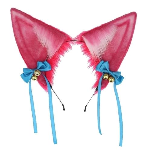 BXO-DERDSEV Handmade LOL Ahri Ear Headwear Cosplay Spirit Blossom Tailed Fox Headband Cos Accessories Handmade Faux Fur Ears Headbands Fluffy Cartoon Animal Headbands Anime Costume Accessories