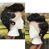 YIHANGDA Short Bob Wig Lace Front Wigs for Black Women Human Hair Wig Pixie Cut Wigs With Bangs Pre Plucked T Part Lace Frontal Wig With Baby Hair 1B Color