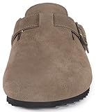 Intini Suede Clogs for Mens Womens Leather Clogs Adjustable Buckle Cork Footbed Home Slippers Sandals Brown