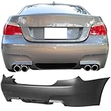 Rear Bumper Compatible With 2004-2009 BMW E60 E61 5-Series, M5 Style Black PP Cover Guard Protection Conversion by IKON MOTORSPORTS, 2005 2006 2007 2008