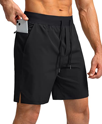 Men's Running Shorts with Zipper Pockets 7 Inch Lightweight Quick Dry Gym Athletic Workout Shorts for Men (Black, M)