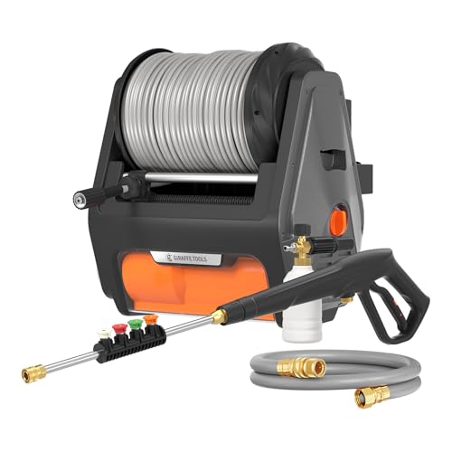 Giraffe Tools Grandfalls Pressure Washer, Max 2900 PSI, 2.2 GPM Electric Wall Mounted Power Washer with 100ft Retractable Hose, Foam Cannon, 4-Nozzles for Car/Driveways/Patios