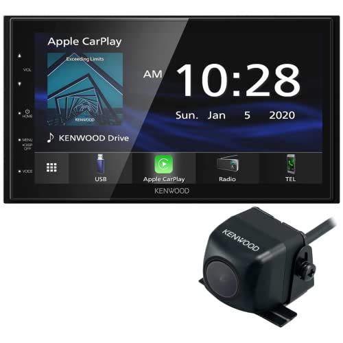 Kenwood DMX4707S 6.8" Capacitive Touch Screen Digital Multimedia Receiver with Apple CarPlay & Android Auto | Plus CMOS-230 Rearview Camera with Universal Mounting Hardware & Video Cable