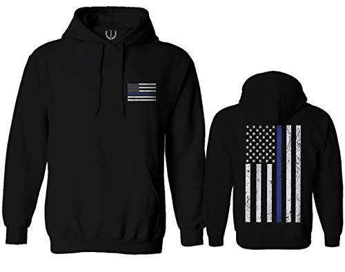 American Flag Thin Blue Line USA Police Support Lives Matter Hoodie (Black, Medium)