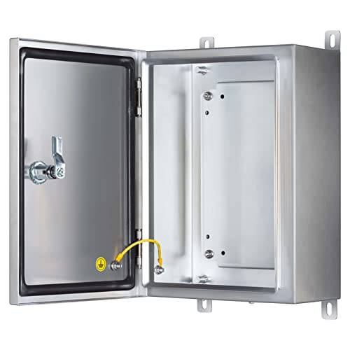 KWONONG Stainless Steel Enclosure, IP65 Waterproof Electrical Box for Indoor and Outdoor Projects, Includes Mounting Plate and Wall Bracket 350×250×150mm (14"×10"×6")