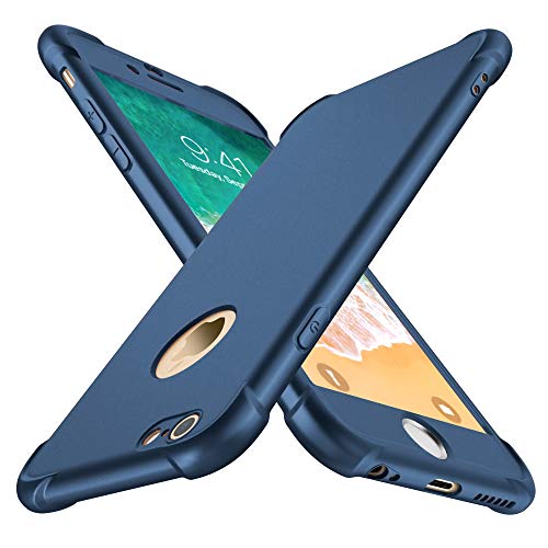 ORETECH Designed for iPhone 6s Plus Case, Designed for iPhone 6 Plus Case with 2 x Tempered Glass Screen Protector 360° Full Body Hard PC Soft TPU Silicone Cover for iPhone 6 Plus/6s Plus - 5.5'' Blue