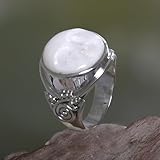 NOVICA Artisan Handmade Bone Ring Crafted .925 Sterling Silver Cocktail No Stone Indonesia 'Face of The Moon'