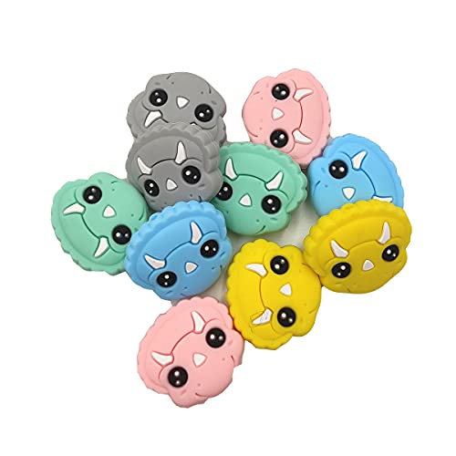 Arakierst 20pcs Silicone Dinosaur Pearl Focal Bead for Pen Mini Cute Silicone Animal Shape Beads for Keychain Making DIY Beading Woman Lanyards Jewelry Craft
