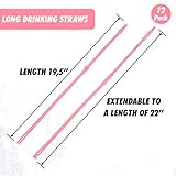 Made in USA Extra Long Reusable Drinking Straws 22 Inches long Ideal for Limited Mobility Situations Dishwasher Safe FDA Grade BPA-Free Material 12 Pieces