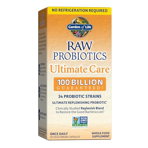 Garden of Life Raw Probiotics for Women and Men with Digestive Enzymes, 100 Billion CFU, Clinically Studied Strains, 30 Capsules