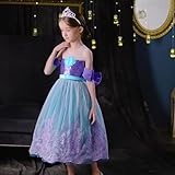 Princess Little Mermaid Costume for Girls Mermaid Wig Princess Ariel Cosplay Dress Up for Birthday Party Halloween Costume (130(5-6T))