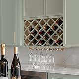 CozyHommie Solid Wood RTA Wine Bottle Rack Wall Cabinet with Lattice Panels Wine Holder Wine Storage Cabinet for Bar, Pantry, Wine Cellar Basement Countertop Mocha (Jade Green, 30”W × 12”D × 18”H)