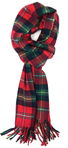 Plum Feathers Super Soft Luxurious Cashmere Feel Winter Scarf (Bright Red-Green Tartan Plaid)