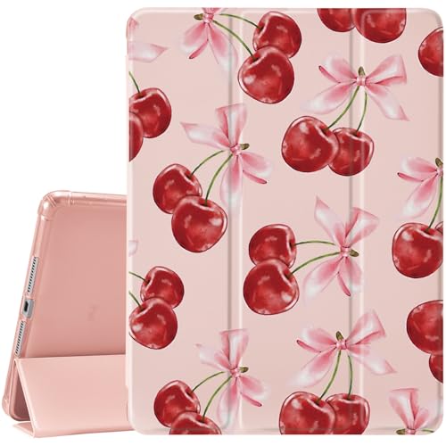 MAYCARICute Cherry Bows Case for 10.9 Inch Ipad Air 4/Air 5 Kawaii Girly Bowknot Cover for Ipad Pretty Aesthetic Cases(2020/2022) Soft Shockproof Auto Sleep/Wake Case with Pencil Holder Girls Women