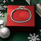 Galis Mens Bracelet - Stainless Steel for Men, Non Tarnish Rope Chain Bracelets, Stylish Birthday Gift for Boys, Dad, Son, Boyfriend - Silver & Black 7"