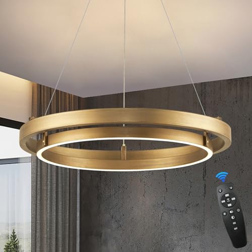 FookChak LED Ring Chandelier Gold Round Chandelier 30W Entry Chandeliers Light Brass Gold Dimmable Chandeliers for Dining Room Entryway Kitchen Island Bedroom Living Room, 24in