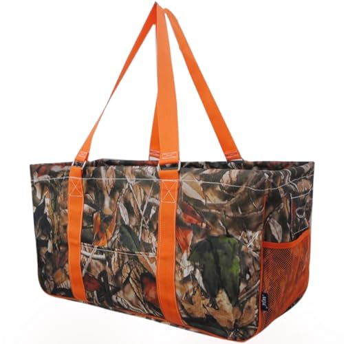 NGIL Extra Large Utility Tote Reusable Grocery Bag Oversized Collapsible for Groceries, Storage, Picnic, Beach (Camo-orange)