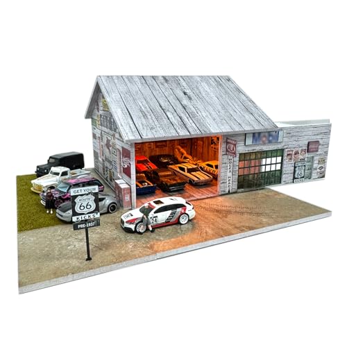 Diorama Hot Wheel Display Case - 1/64 Scale Model Car Display Case with LED, 1:64 Diorama Garage Scene for Storage Organize Show Off Display (Warehouse)
