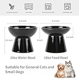 Sureasy Ceramic Elevated Cat Food Bowls, 6.2 inch Extra Wide Raised Cat Food and Water Bowls Set of 2, Whisker Friendly, Shallow Cat Feeding Dish for Indoor Cat, Pet Bowl, Black