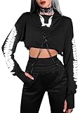 TSMNZMU emo crop tops gothic tops alt tops goth aesthetic tops cute goth tops harajuku goth tops black tops women goth goth crop tops gothic punk tops for women goth tops